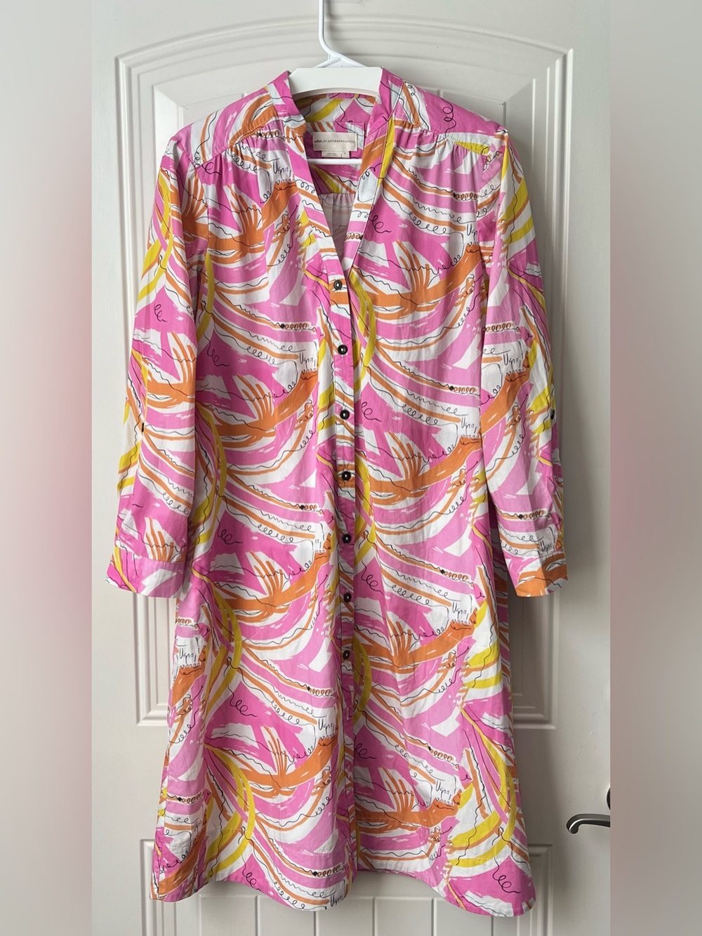 Vera for Anthropologie Confetti Midi Shirt Dress Pink Abstract Print S - Picture 2 of 15